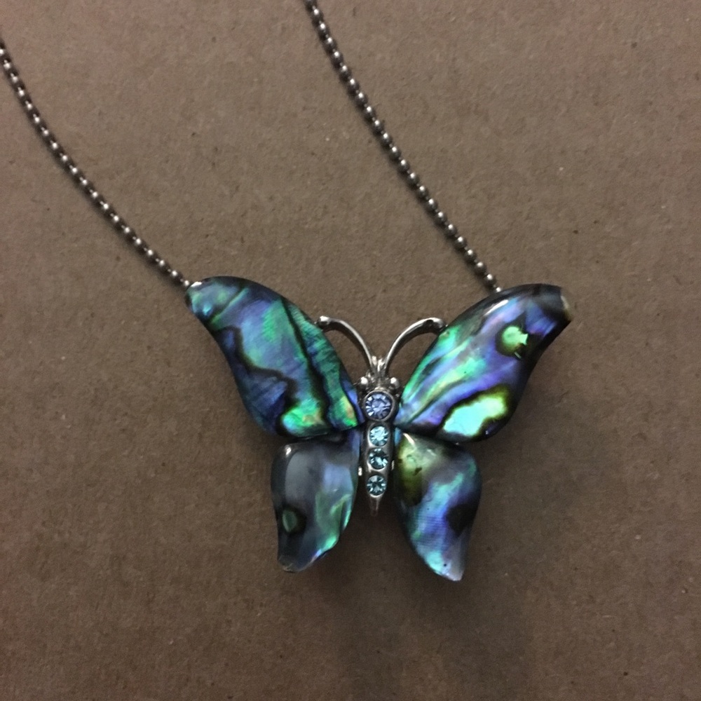 Blue/green butterfly necklace